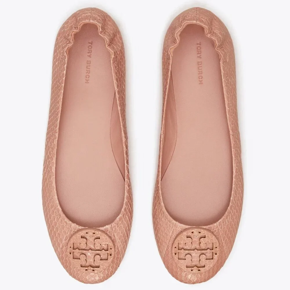 Tory Burch $228 Minnie Travel Ballet Flats Snake Embossed MANY SIZES Meadowsweet